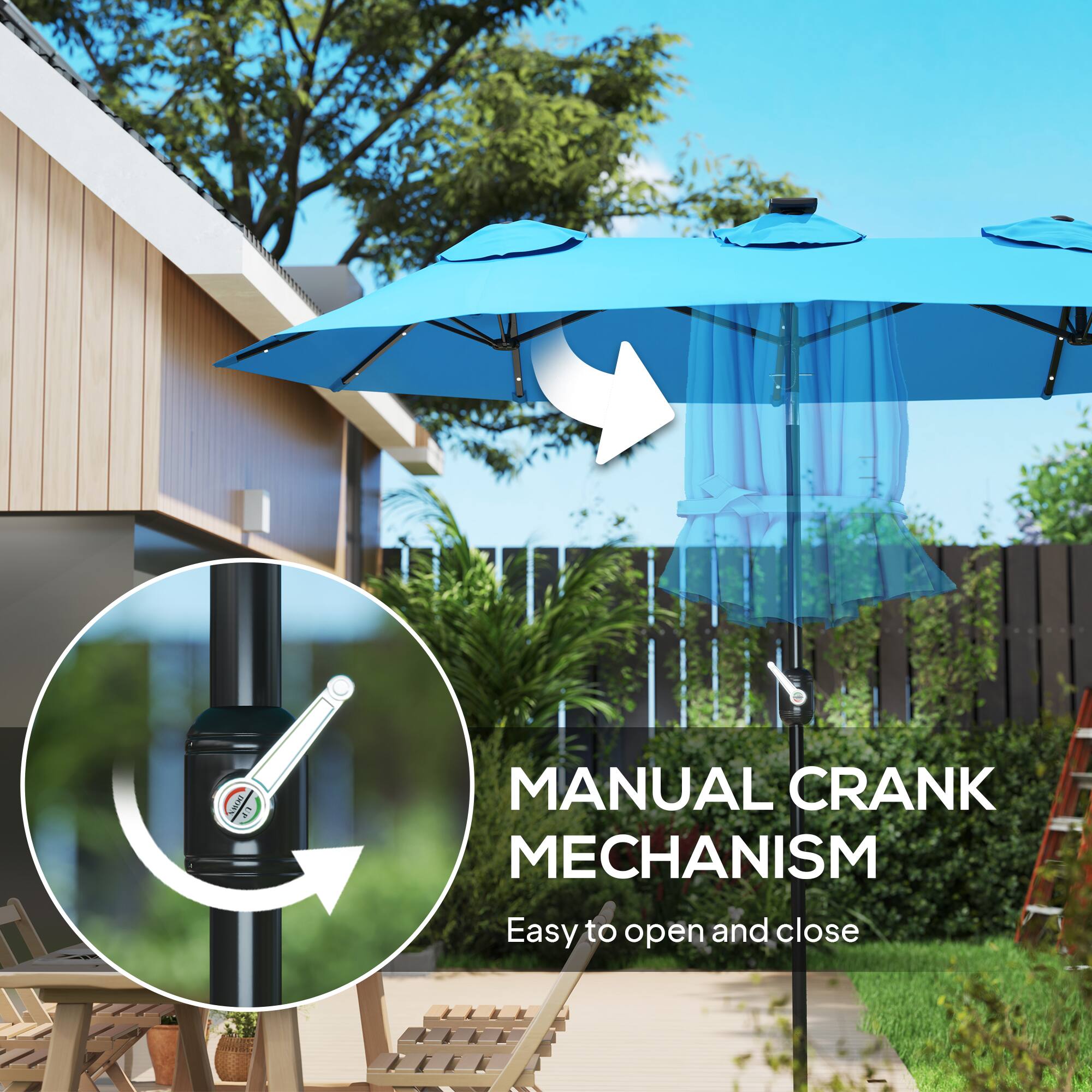 MANUAL CRANK MECHANISM  
Easy to open and close