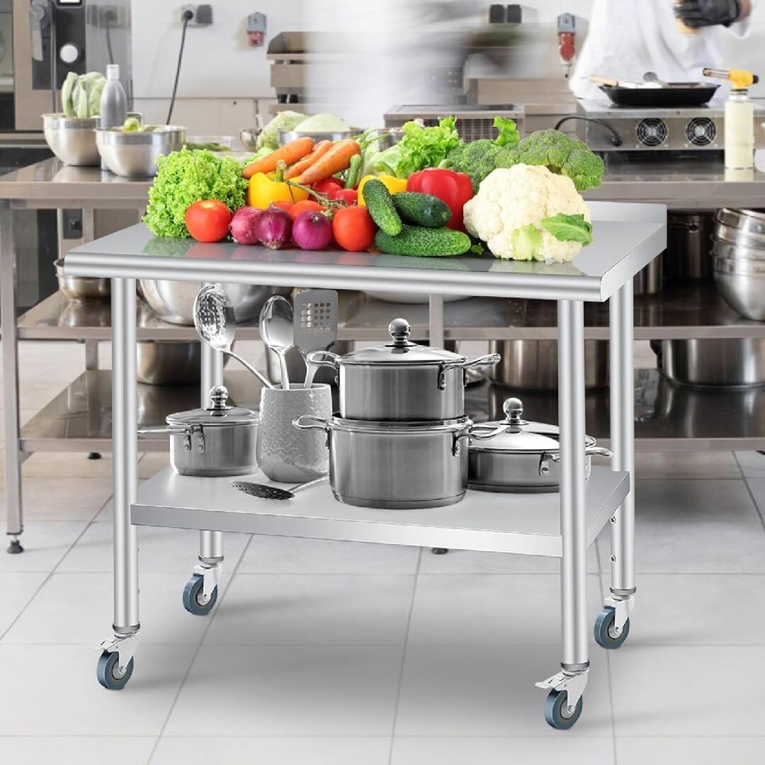 Alt View 2. Acekool - Kitchen Table Stainless Steel Table Commercial Prep Work Table for Dining Room, Home Office, Living Room - Multiple colors.