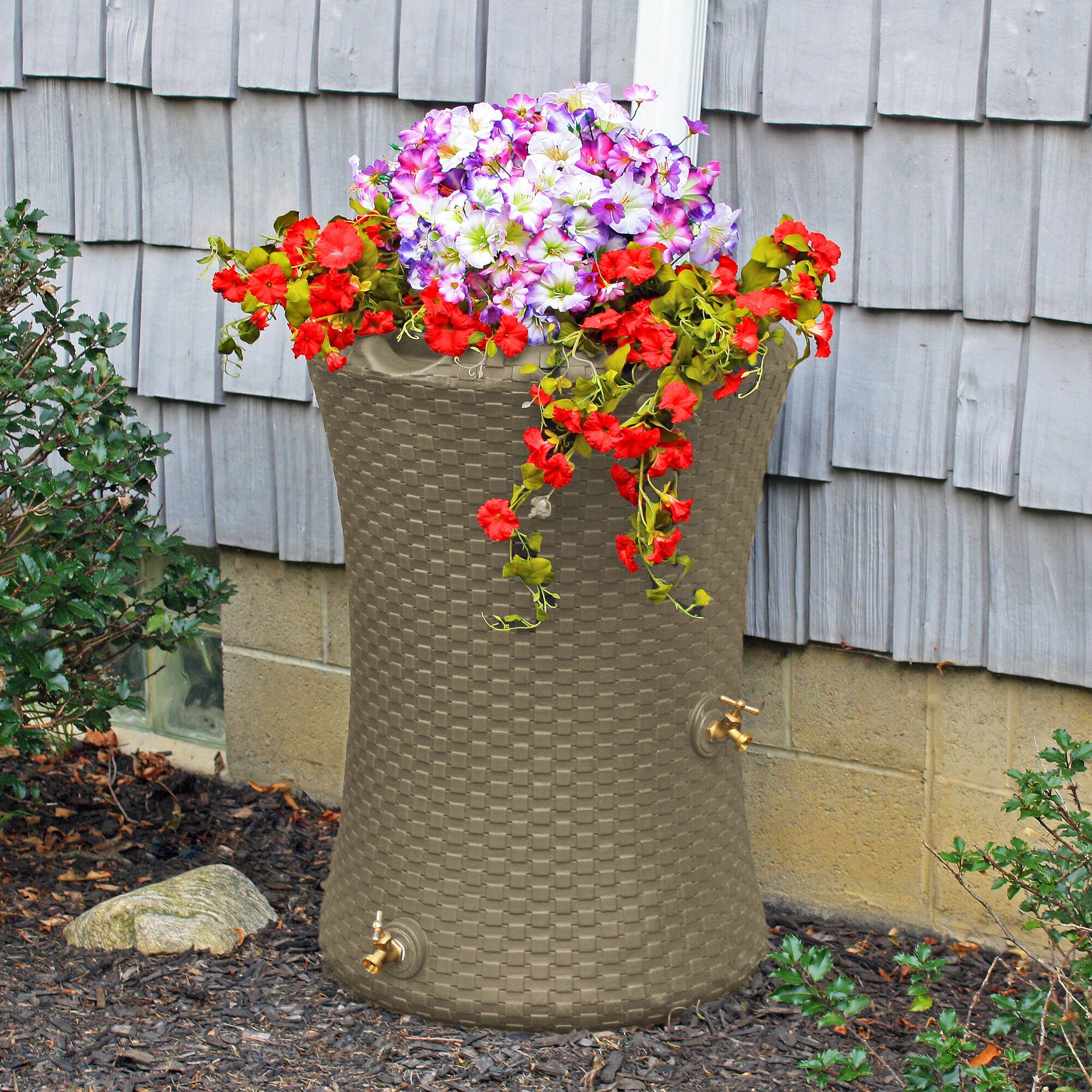 Alt View 3. Good Ideas - Good Ideas 50 Gallon Nantucket Rain Barrel Planter, Coyote Granite.