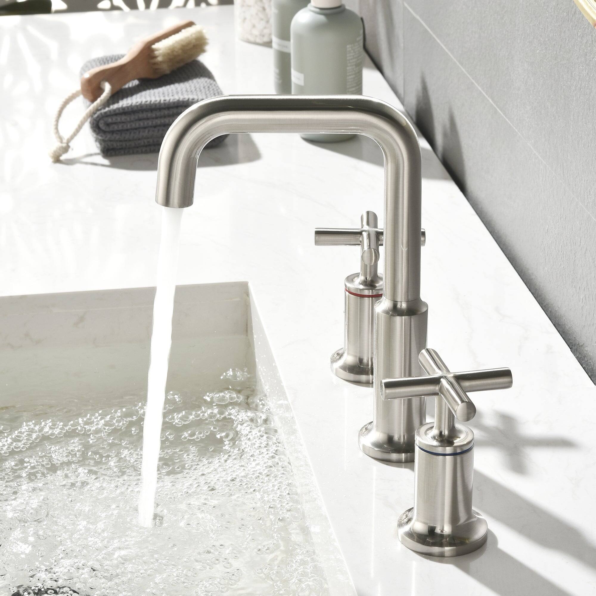 Alt View 10. Boyel Living - Brass 8 Inch Widespread Double Handle Bathroom Faucet with Water Supply Hoses and Quick Connected Hose in Brushed Nickel - Brushed Nickel.