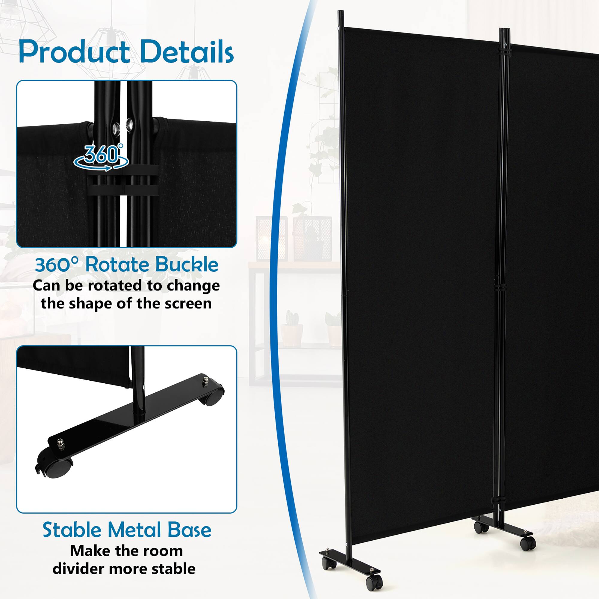 Product Details

360g

360° Rotate Buckle
Can be rotated to change the shape of the screen

Stable Metal Base
Make the room divider more stable