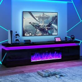 Espafurni - 83inch Modern High Gloss Fireplace TV Stand with Power Outlet Storage for up to 95" TVs - Black