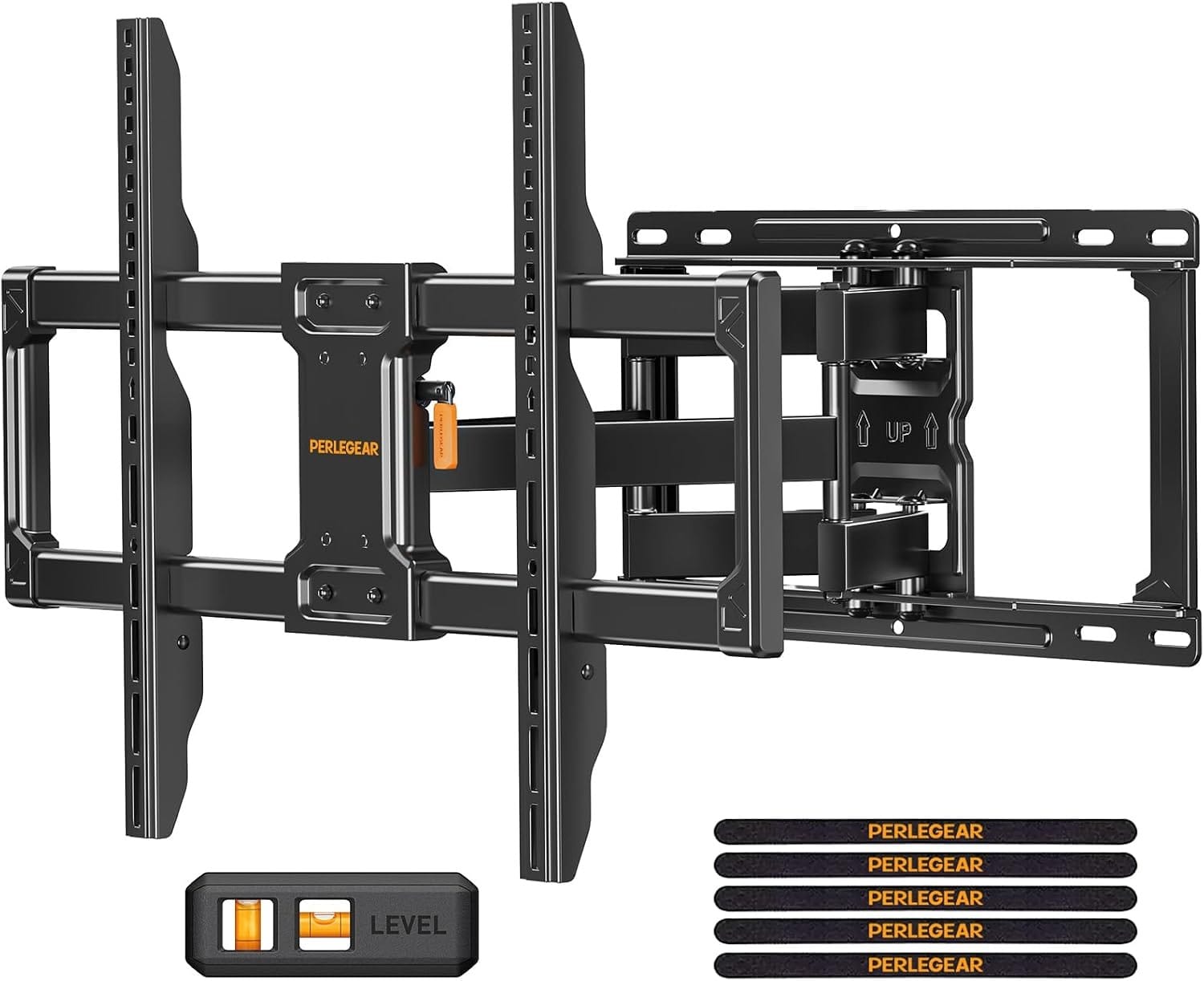 Perlegear - Full Motion TV Wall Mount, Fits 42-86 Inch Flat/Curved TVs, Holds up to 132 lbs, Max VESA 600x400mm - Black