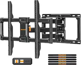 Perlegear - Full Motion TV Wall Mount, Fits 42-86 Inch Flat/Curved TVs, Holds up to 132 lbs, Max VESA 600x400mm - Black