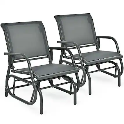 Front. Gymax - Gymax 2PCS Patio Swing Glider Chair Single Rocking Chair Yard Outdoor Grey - Grey.