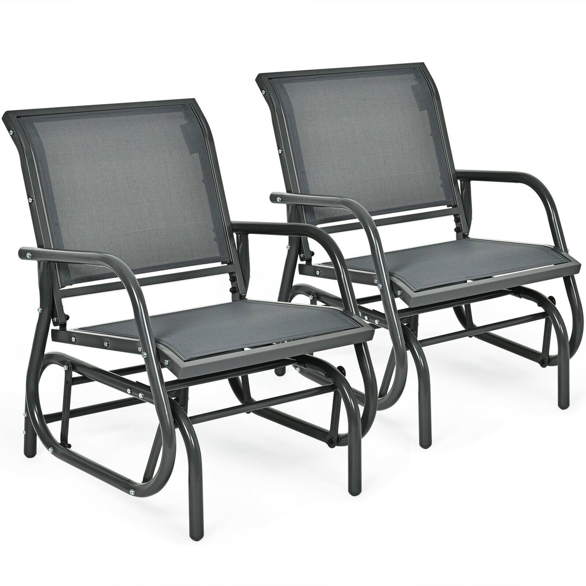Front. Gymax - Gymax 2PCS Patio Swing Glider Chair Single Rocking Chair Yard Outdoor Grey - Grey.