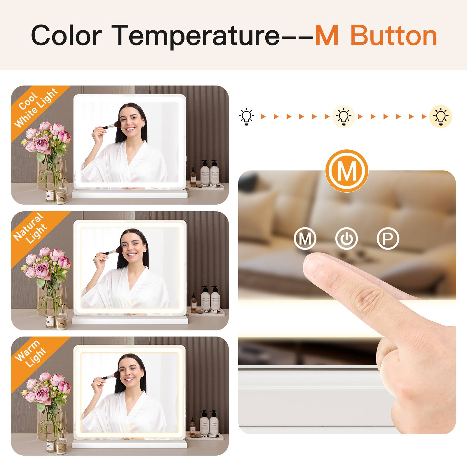 Color Temperature--M Button  
Cool Light White  
Natural Light  
Warm Light