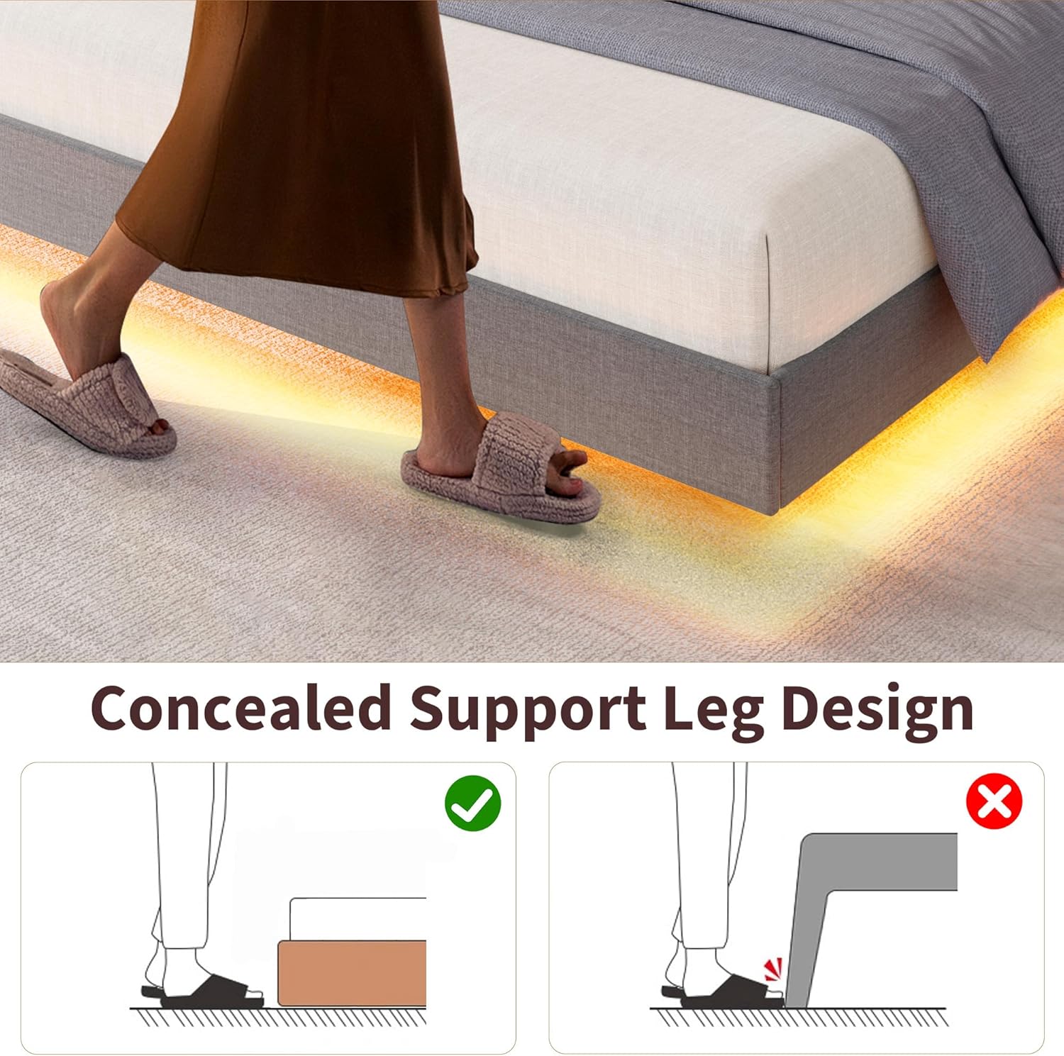Concealed Support Leg Design

✓ Concealed Support Leg Design

✗ Exposed Support Leg Design