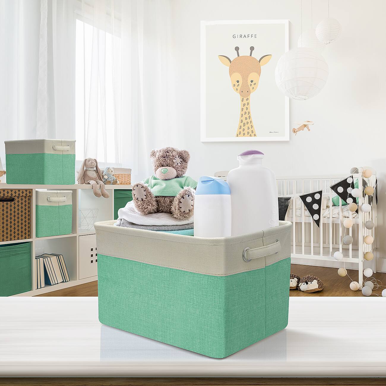 Alt View 1. Sorbus - Sorbus Cubby Storage Organizer 15 Inch - Big Sturdy Collapsible Storage Bins with Dual Handles - Foldable Baskets - Green.