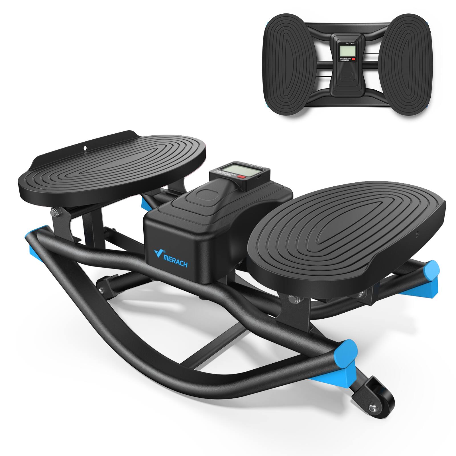 Angle. MERACH - MERACH Rocking Steppers for Exercise at Home, 3D Motion Stair Stepper with Resistance Bands for Full Body Workout - Black.