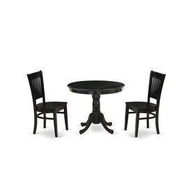 East West Furniture - 3-Piece Dining Room Set- 2 Kitchen Chair and Modern dining room table - Wooden Seat and Slatted - Multi-Color