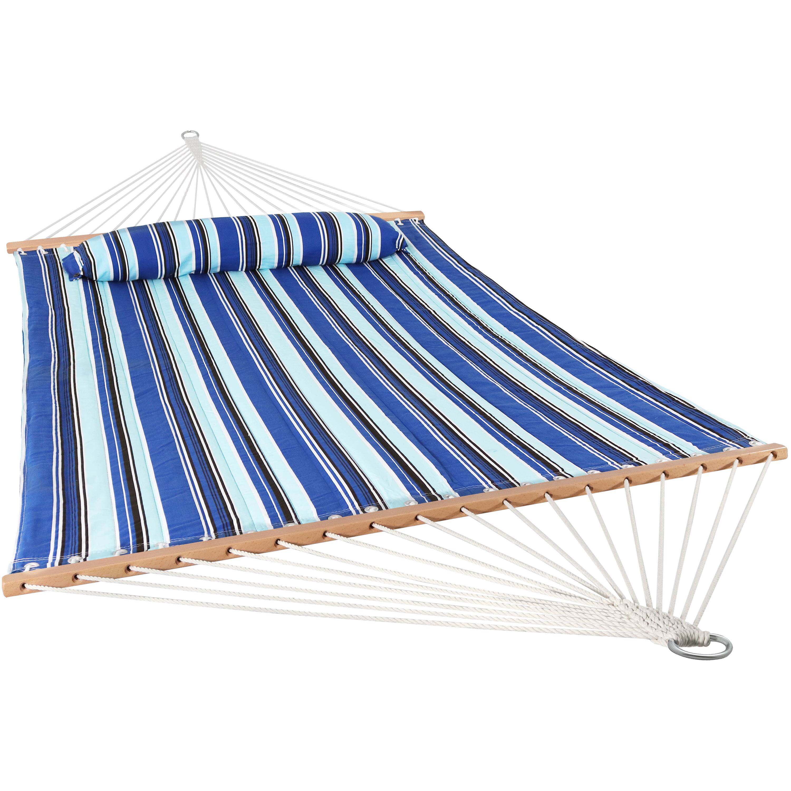 Alt View 4. Sunnydaze - 2-Person Quilted Hammock with Universal Steel Blue Stand - Light Blue.