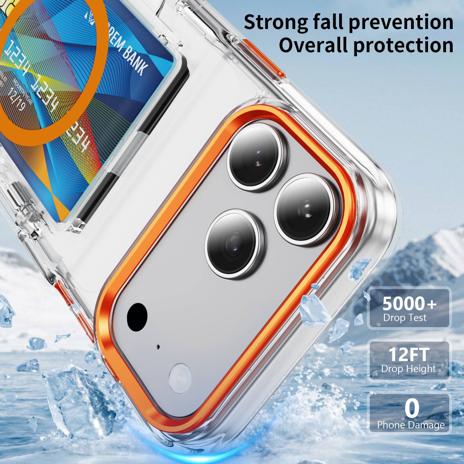 E DEM N 1234 BANK  
HUOM 12/19  
EVS PEST HES  
Strong fall prevention  
Overall protection  
5000+ Drop Test  
12FT Drop Height  
0 Phone Damage
