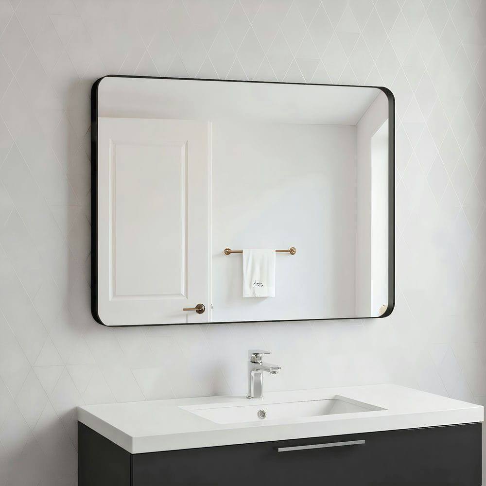 Alt View 7. Kadyn - 32x24 Inch Vertical Rectangle Wall Mirror with Rounded Corners and Black Metal Frame - Black.