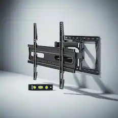 Front. Dazzed Corner - Full Motion TV Wall Mount 32–65", Dual Arm, Swivel/Tilt, 99 lbs - Black.