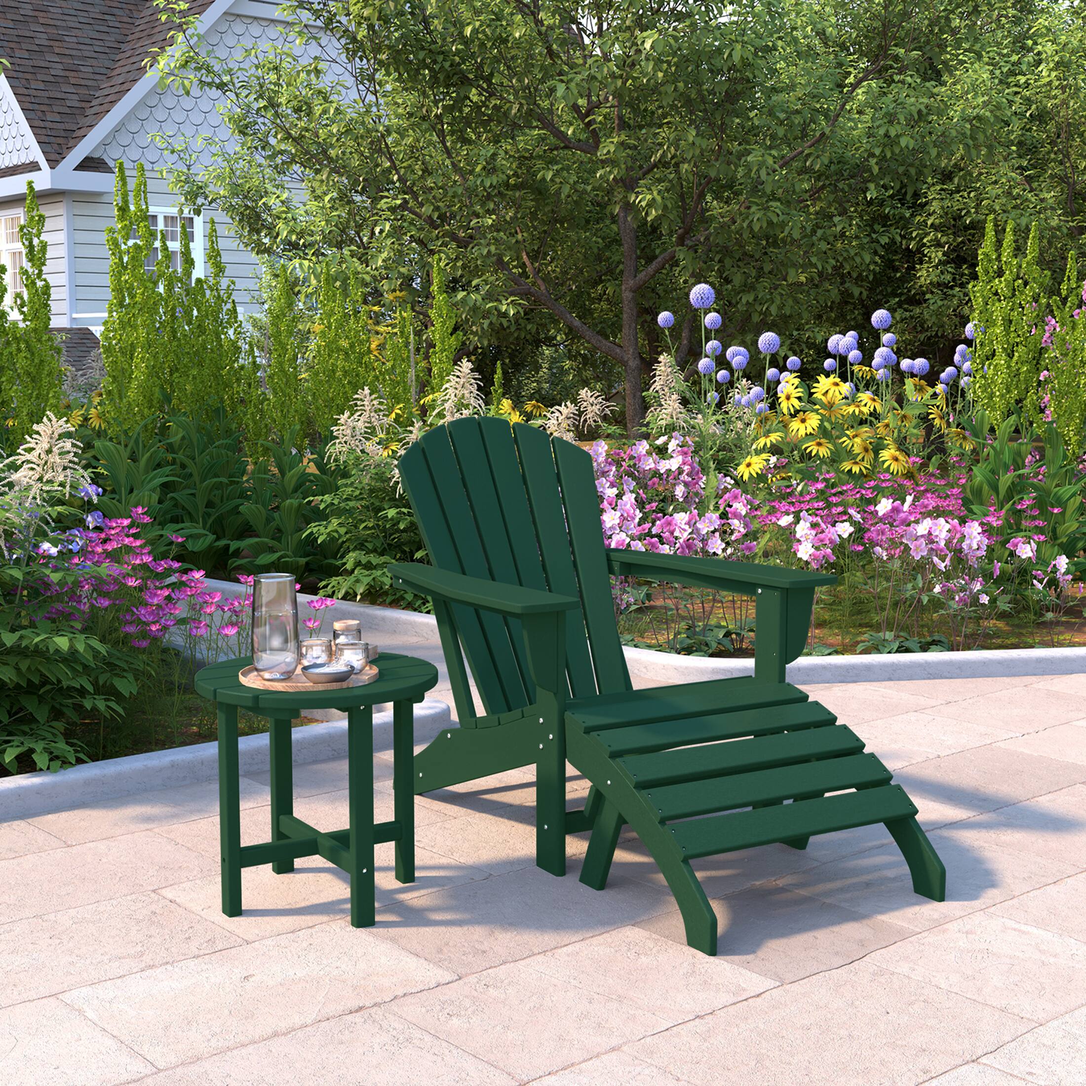 Angle. WestinTrends - WestinTrends Dylan Outdoor Adirondack Chair With Ottoman And Side Table 3-Piece Set - Dark Green.