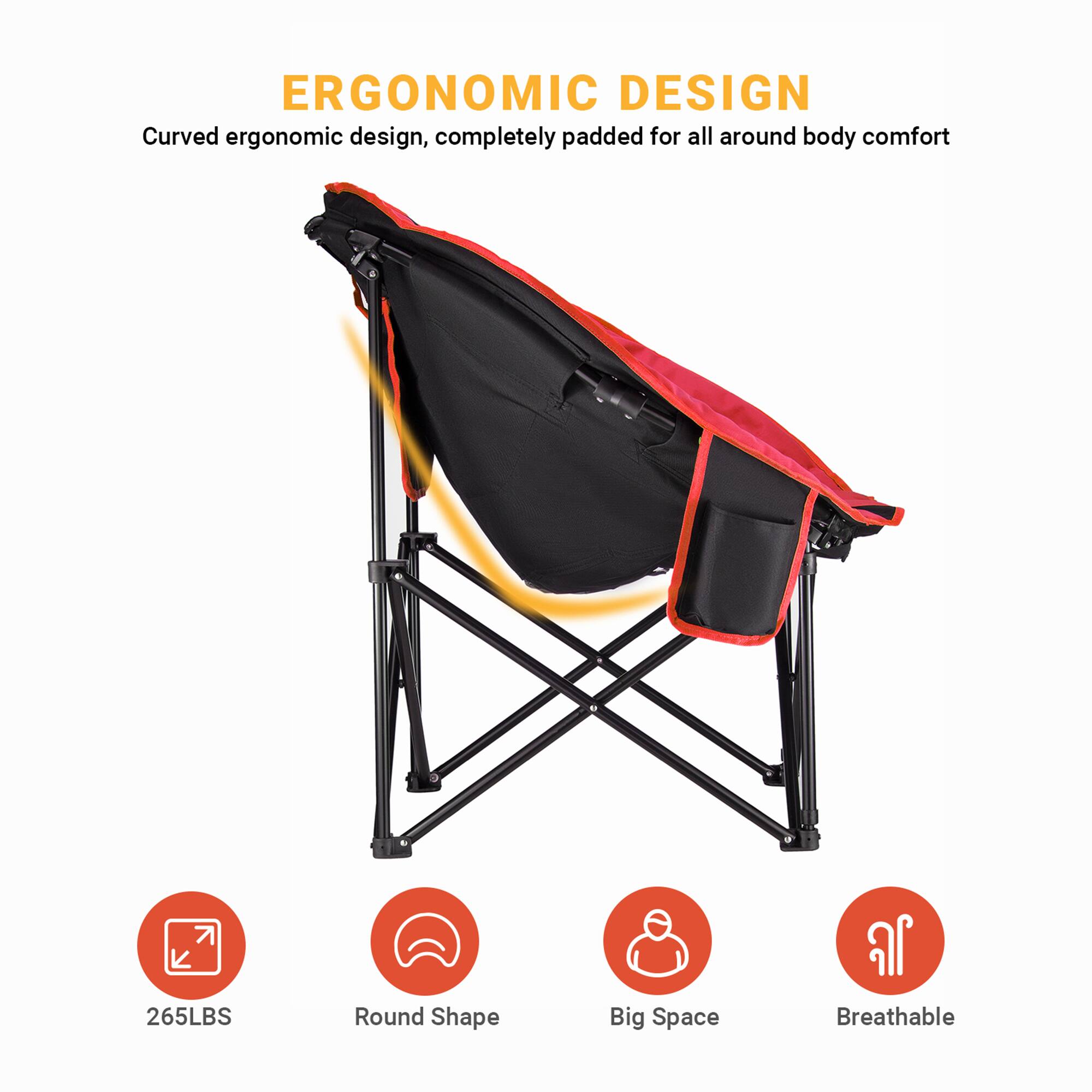 ERGONOMIC DESIGN  
Curved ergonomic design, completely padded for all around body comfort  

265LBS  
Round Shape  
Big Space  
Breathable