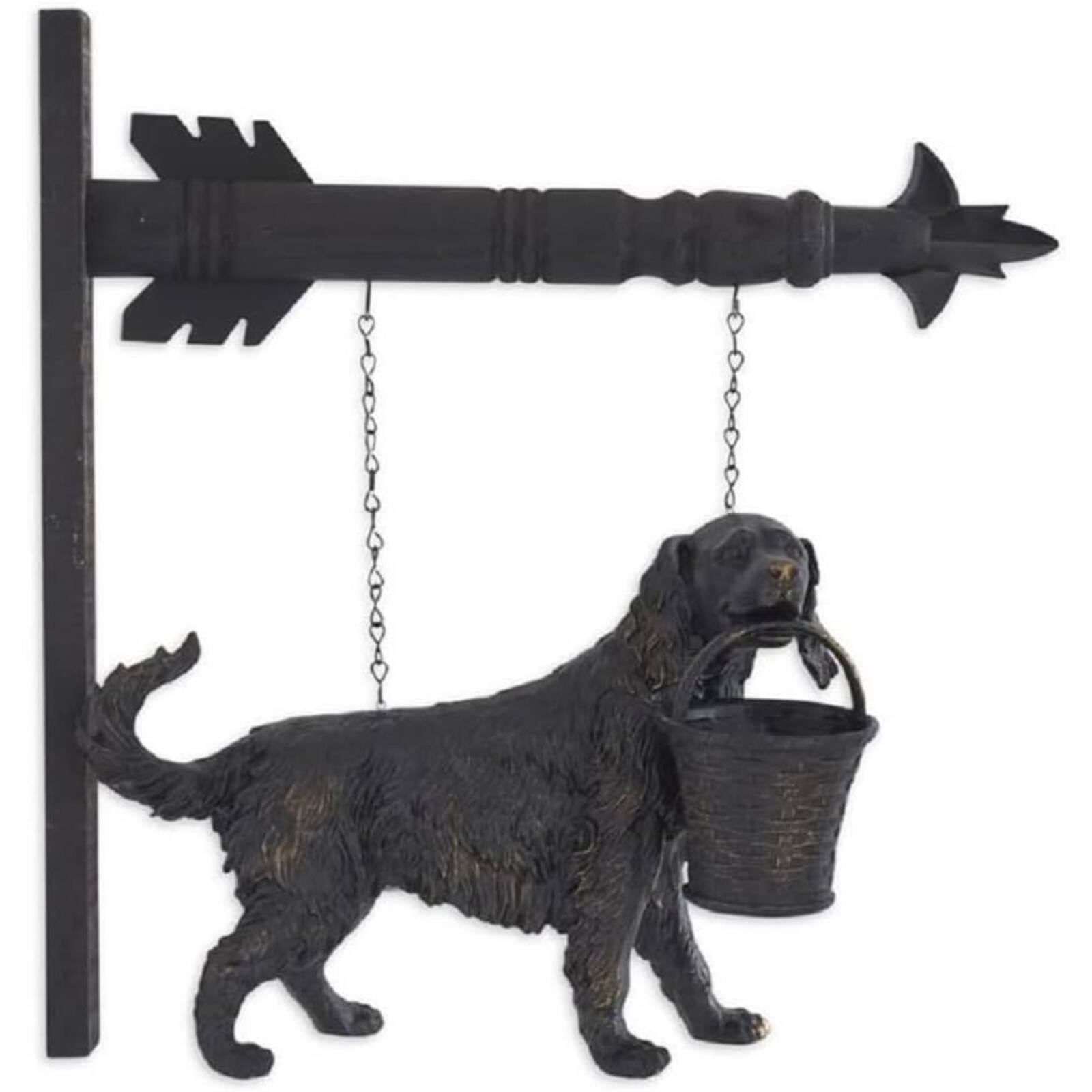 Angle. K&K Interiors - K&K Interiors Black Dog with Basket Arrow Replacement Sign 13 inch - Arrow Sold Separately - Black.