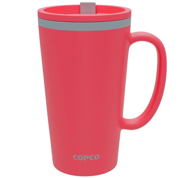 Left. Copco - Copco Double Wall Insulated Desk Mug Set of 2, 16 oz Twist Lid & Handle, BPA-Free - Coral Red & Blue.