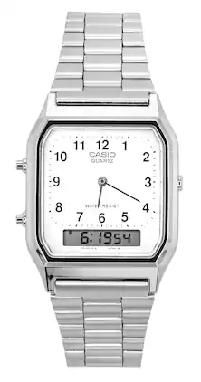 Casio - Vintage Dual Time Alarm Stopwatch Analog Digital Quartz AQ-230A-7BMQ Unisex Watch 100M - Silver