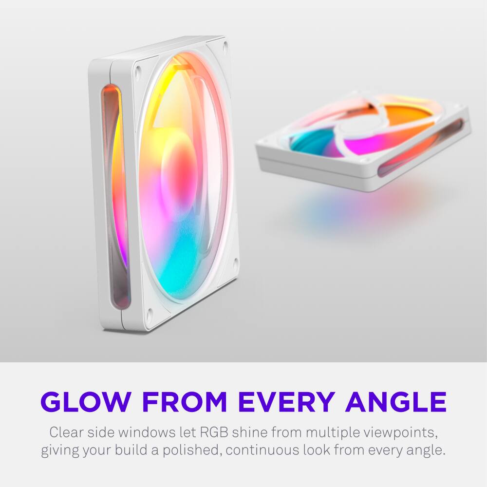 GLOW FROM EVERY ANGLE

Clear side windows let RGB shine from multiple viewpoints, giving your build a polished, continuous look from every angle.