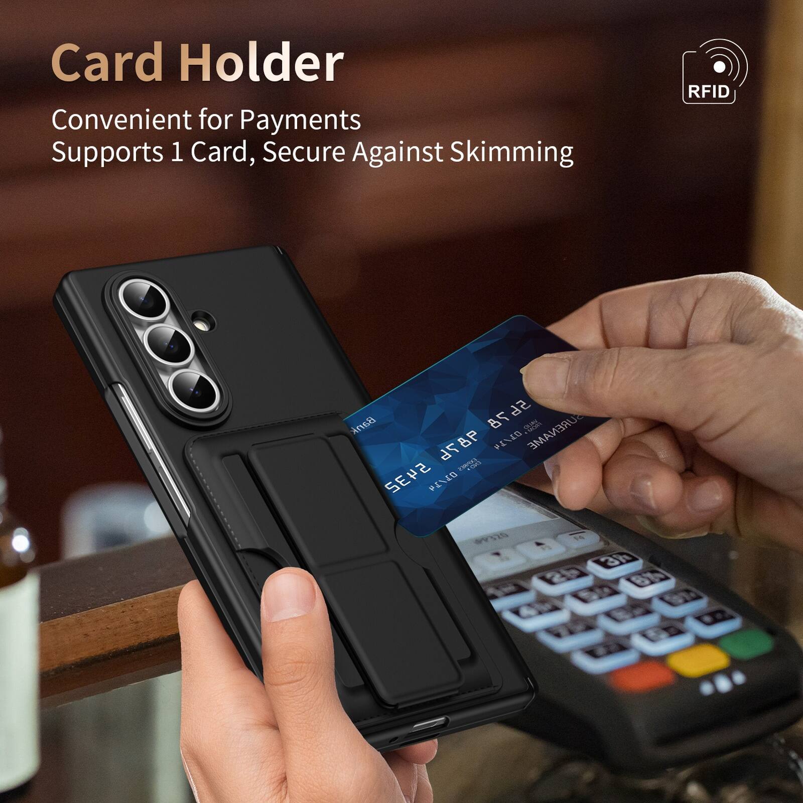 Card Holder Convenient for Payments Supports 1 Card, Secure Against Skimming

RFID

5678 56 Bank 78

SURNAME 76

9876 01/14

A 5432 01/14

01 9 3A BA