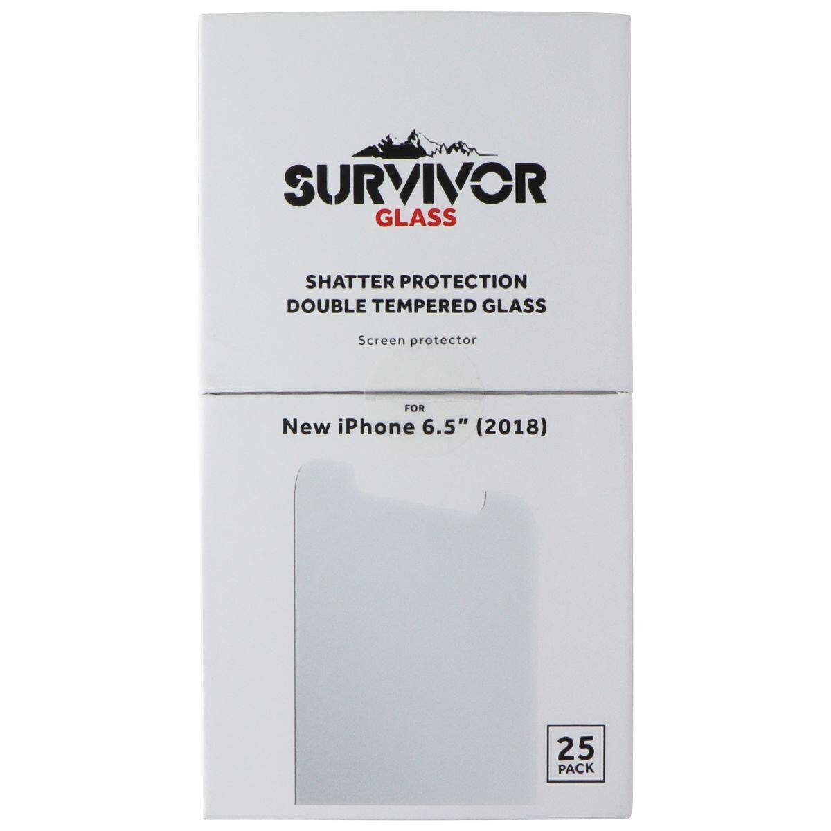 SURVIVOR GLASS SHATTER PROTECTION DOUBLE TEMPERED GLASS Screen protector FOR New iPhone 6.5" (2018) 25 PACK
