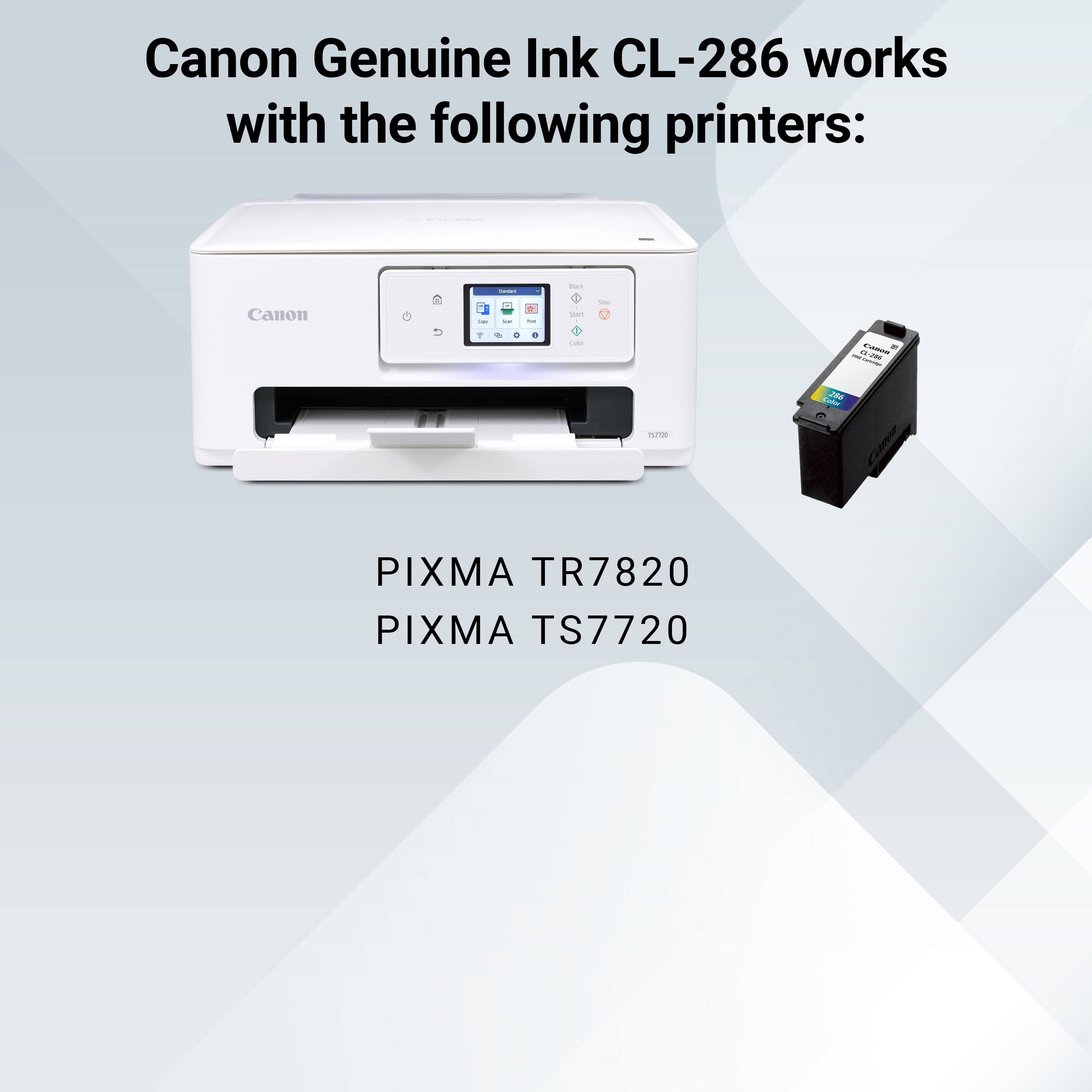 Canon Genuine Ink CL-286 works with the following printers:

- PIXMA TR7820
- PIXMA TS7720