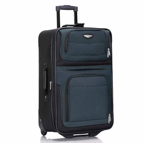 Front. Vulpecula Spade - Amsterdam 25-Inch Softside Expandable Rolling Upright Luggage, Lightweight 2-Wheel Suitcase with Push-Button Handle, - Navy.