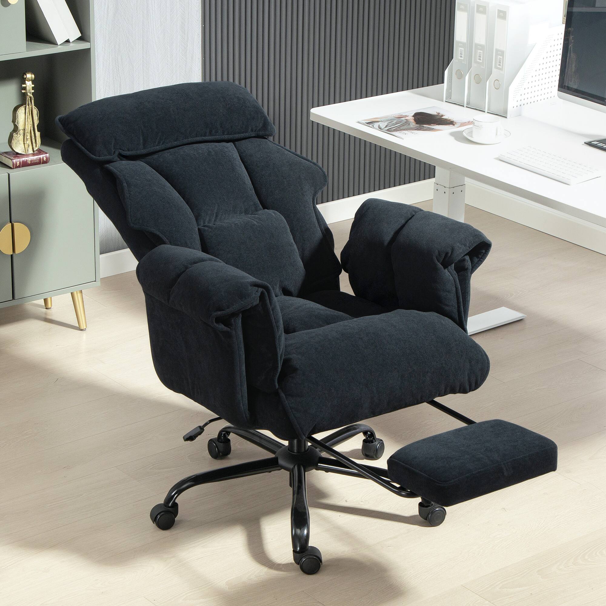 Alt View 1. Homcom - Office Chair, Reclining Computer Chair with Footrest, High Back, Headrest - Black.