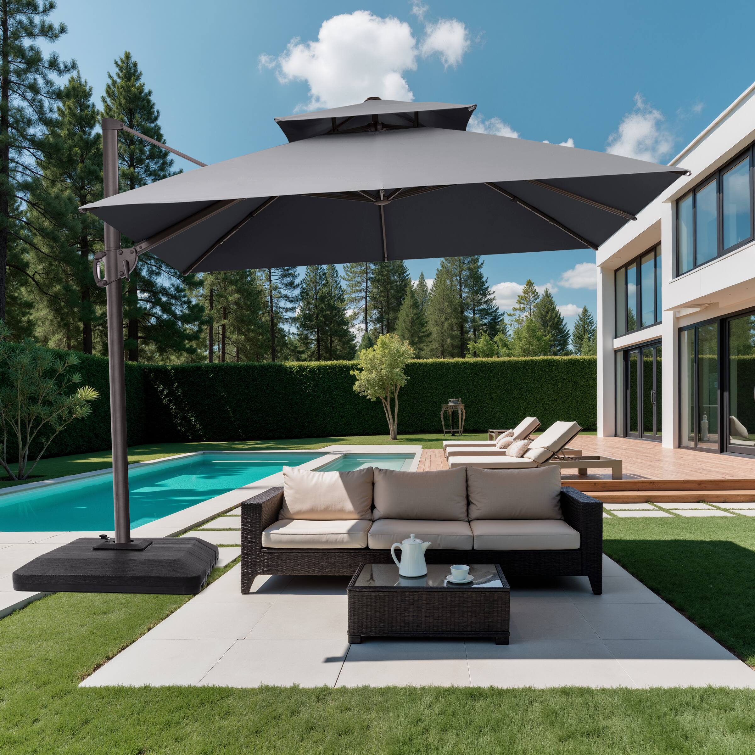 Back. Crestlive Products - Crestlive Products 10x10ft Aluminum Double Top Crank Cantilever Patio Umbrella with Base - Dark gray.