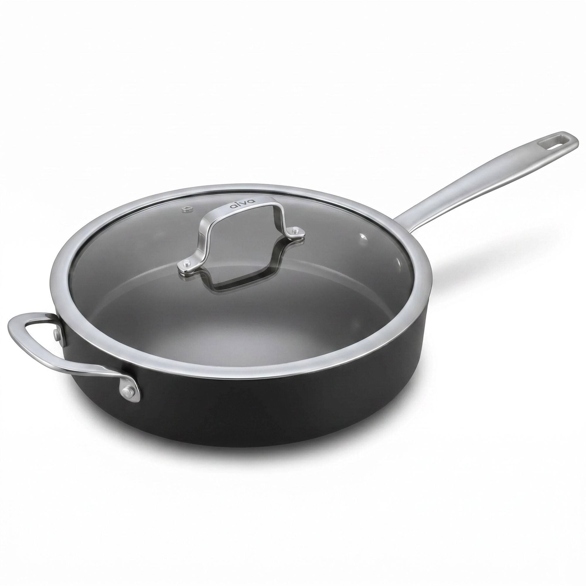 Front. Alva - Alva Maestro Ceramic Nonstick Sauté Pan with Lid, 4-Qt. - Black.