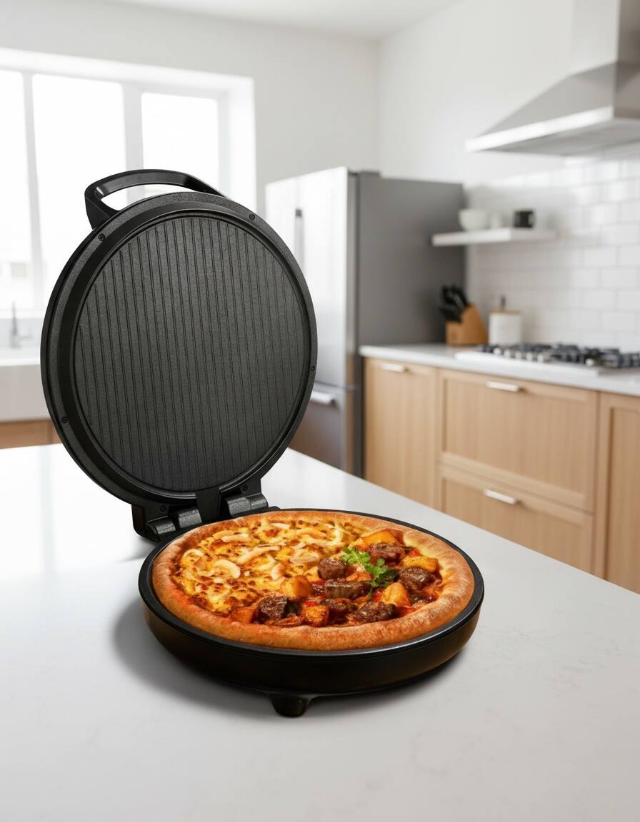 Alt View 5. Forest'nSky - Electric Pizza Oven Maker, 12-Inch with 180° Open Design for Dual-Side Baking, 1200W, Non-Stick, Heats to 410°F - Black.