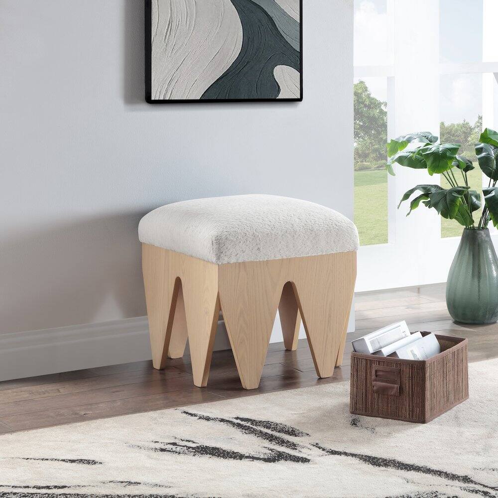 Alt View 1. Meridian Furniture - Altair Cream Velour Fur Fabric Bench - Beige.