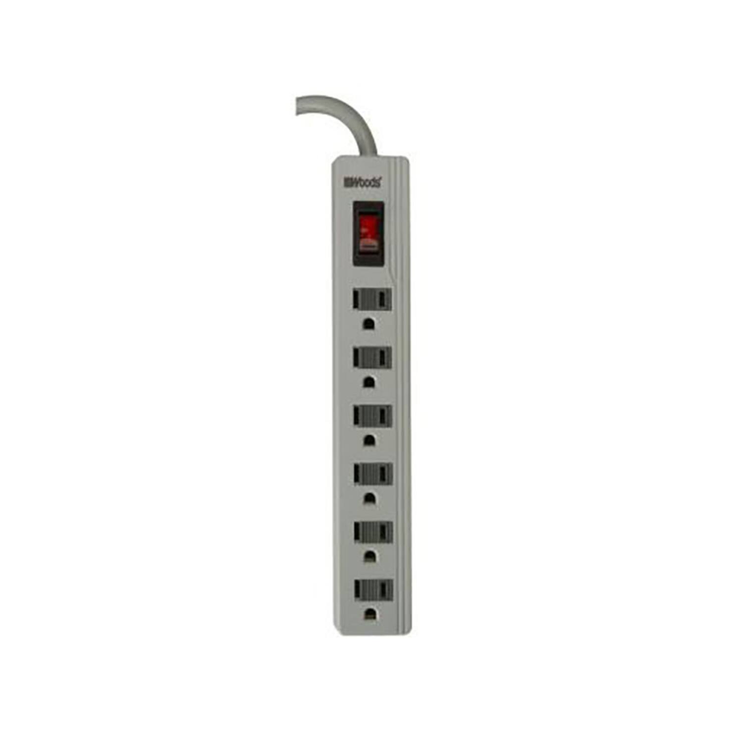 Front. Southwire - Southwire Woods 1.5 ft. L 6 outlets Power Strip w/Surge Protection White 280 J (Case of 12) - White.