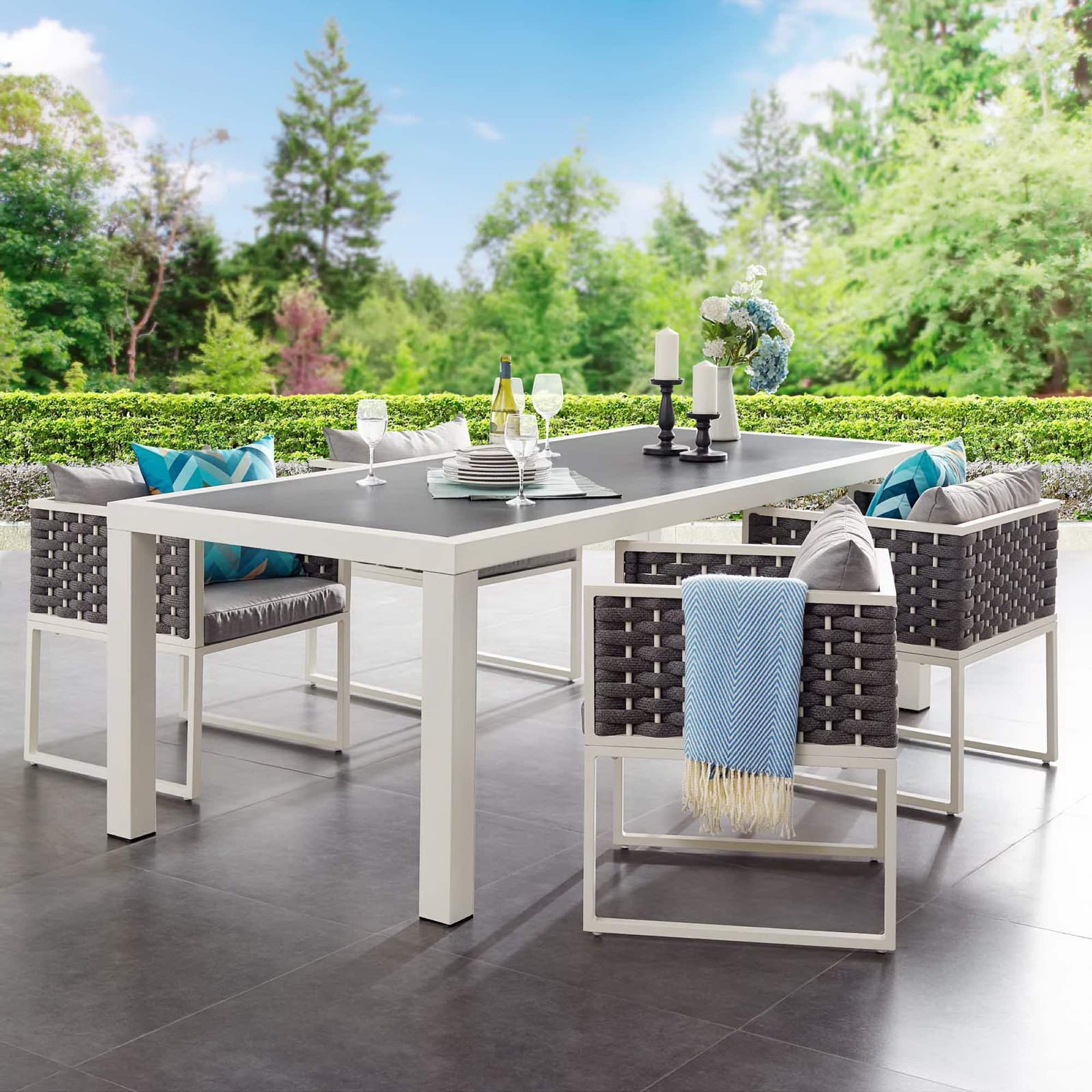 Stance 90.5" Outdoor Patio Aluminum Dining Table by Modway - White Gray