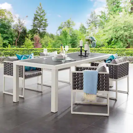 Front. Modway - Stance 90.5" Outdoor Patio Aluminum Dining Table by Modway - White Gray.