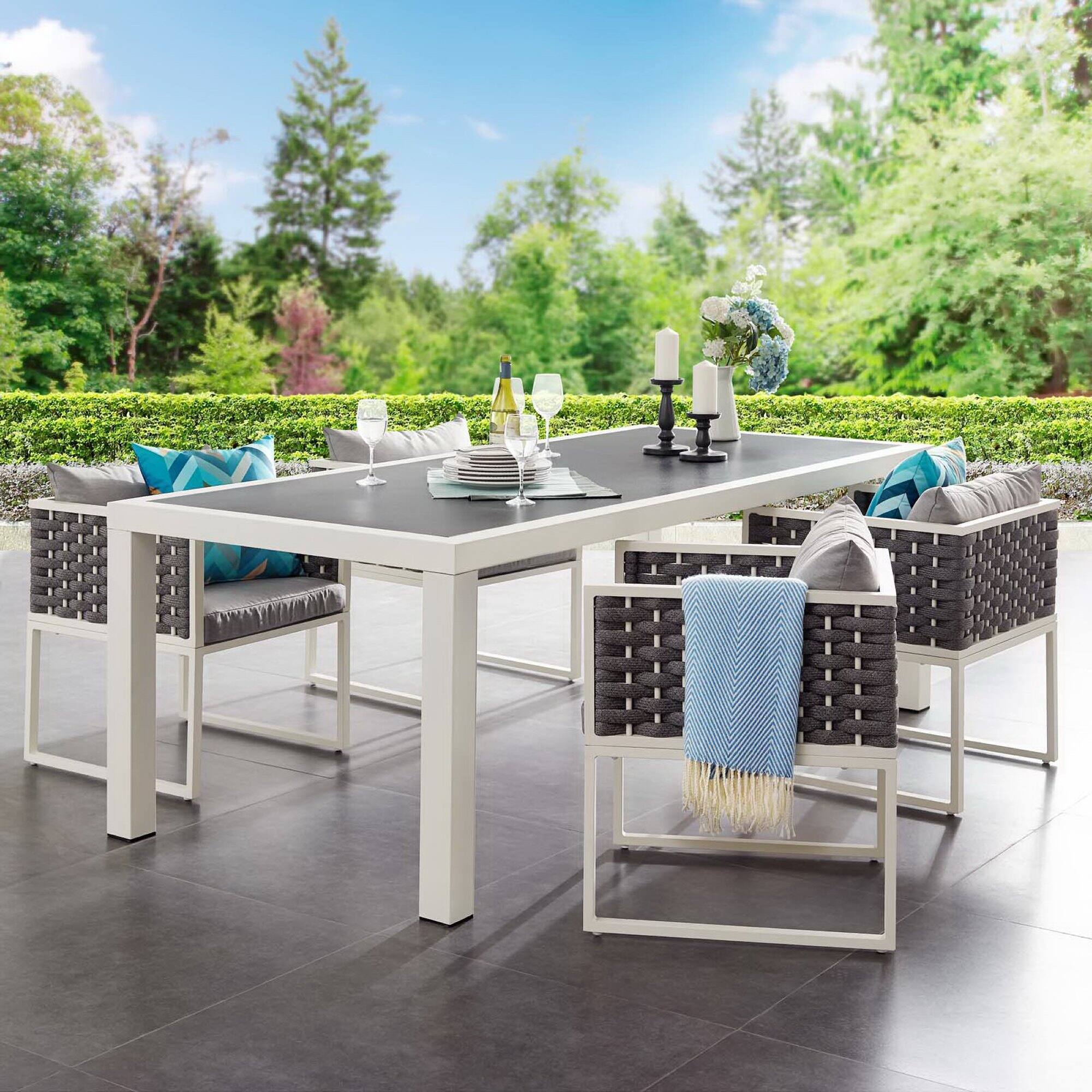 Front. Modway - Stance 90.5" Outdoor Patio Aluminum Dining Table by Modway - White Gray.