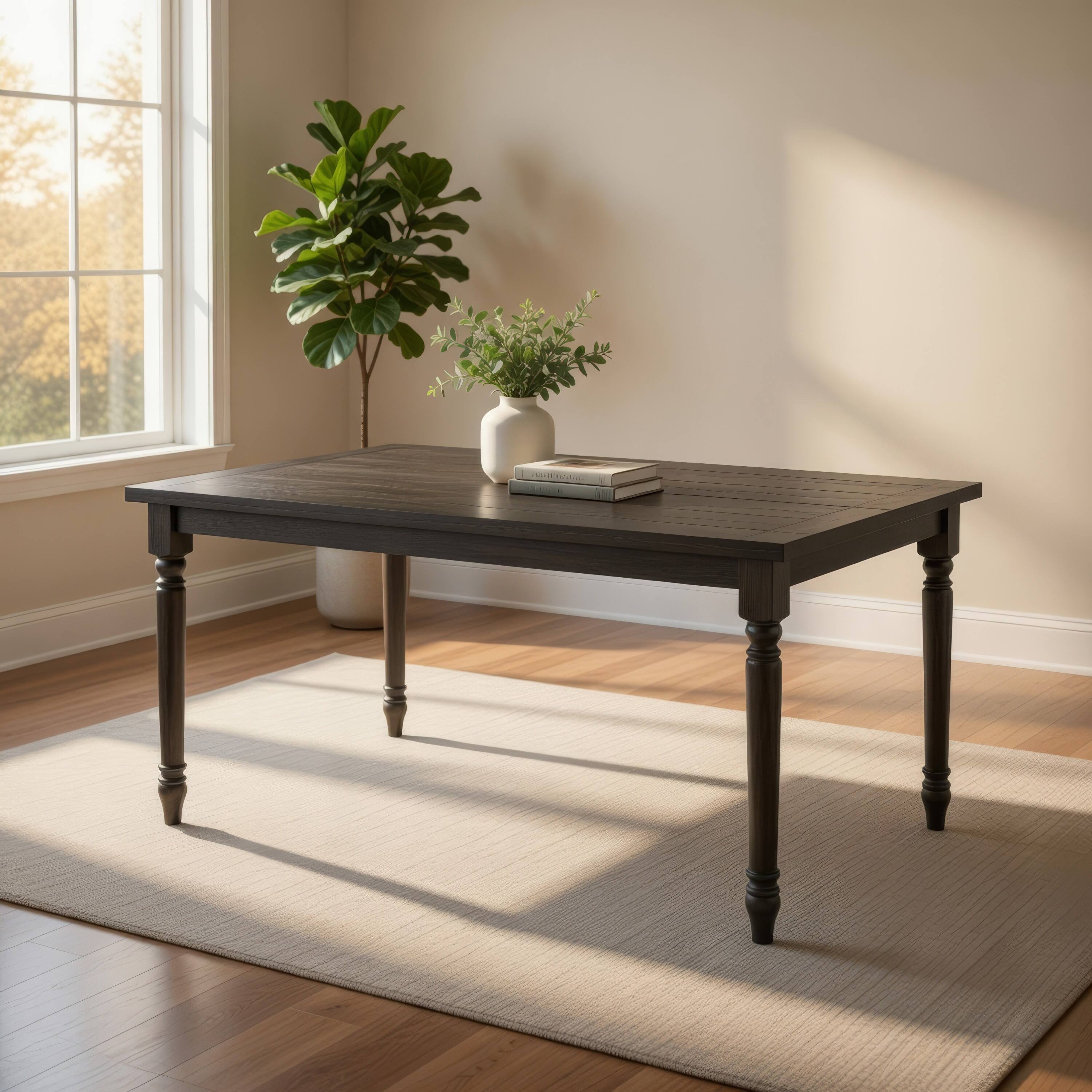Alt View 5. Manhattan Lane - Rustic Style Wooden Dining Table with Rectangular Top and Turned Legs - Gray.