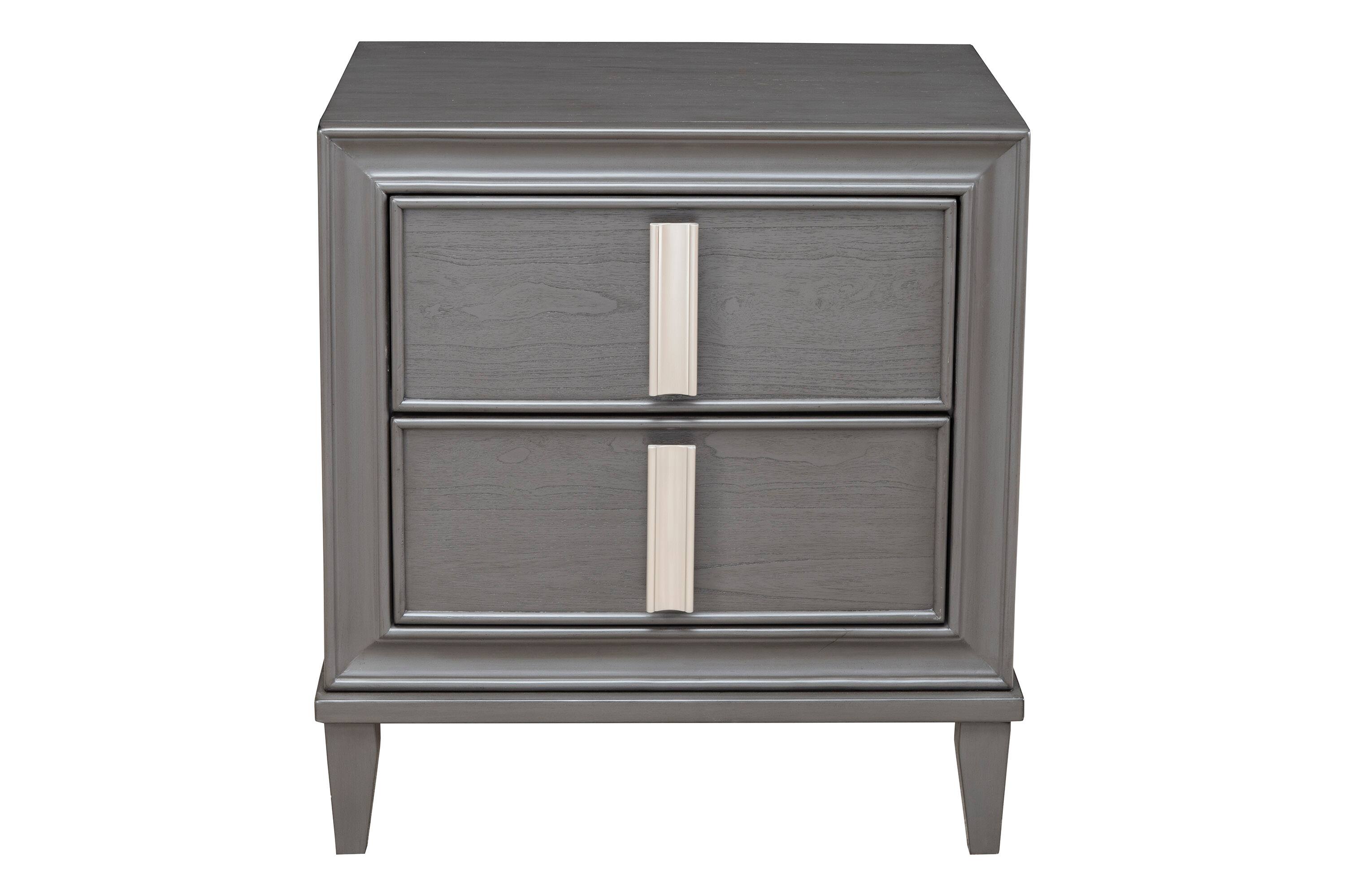 Front. Manhattan Lane - Wooden Nightstand With Two Drawers and Tapered Legs - Gray and White.