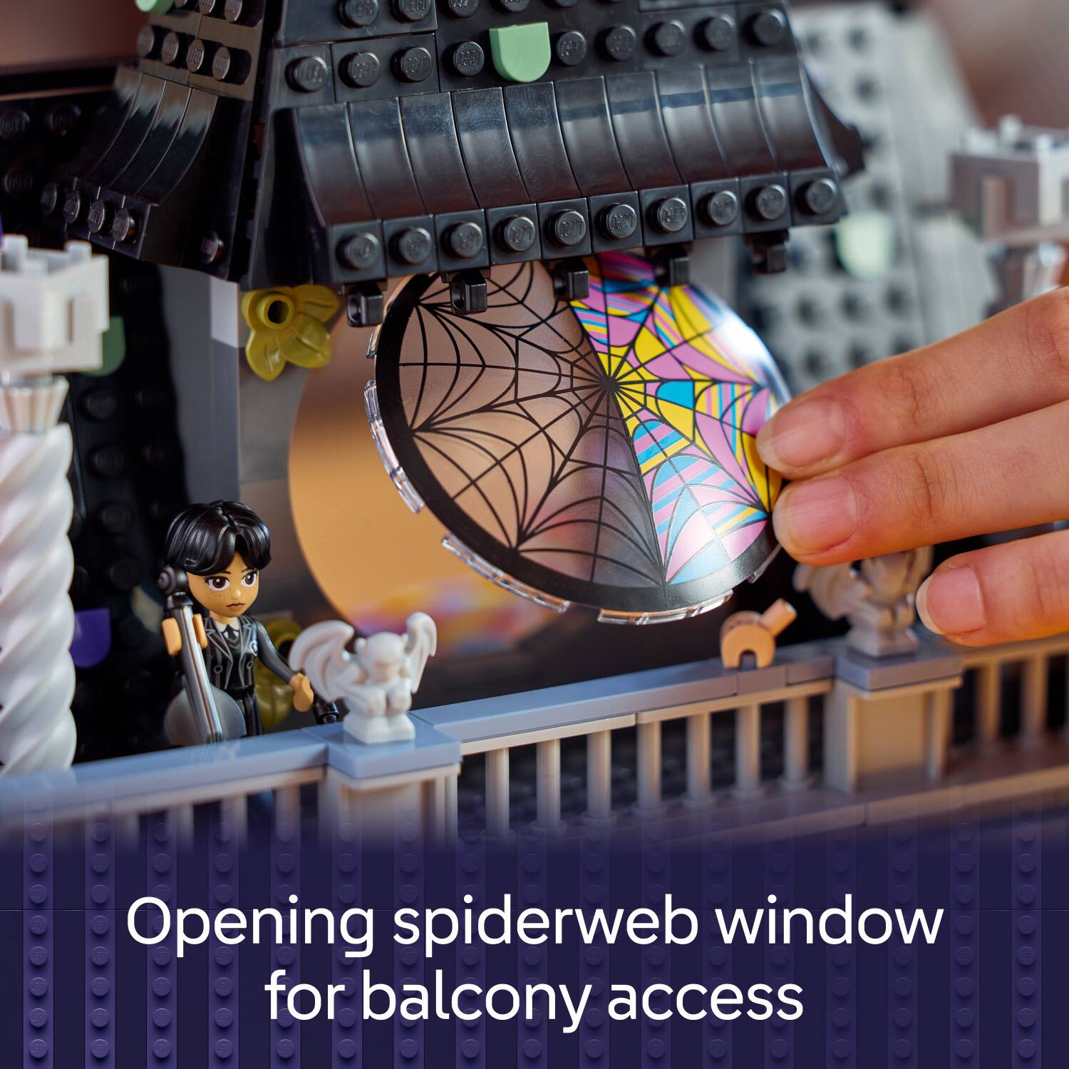 Opening spiderweb window for balcony access