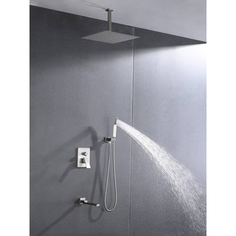 Angle. JUJABU - Brushed Nickel Shower System with 16 inch Shower Head and Tub Spout - Brushed Nickel.