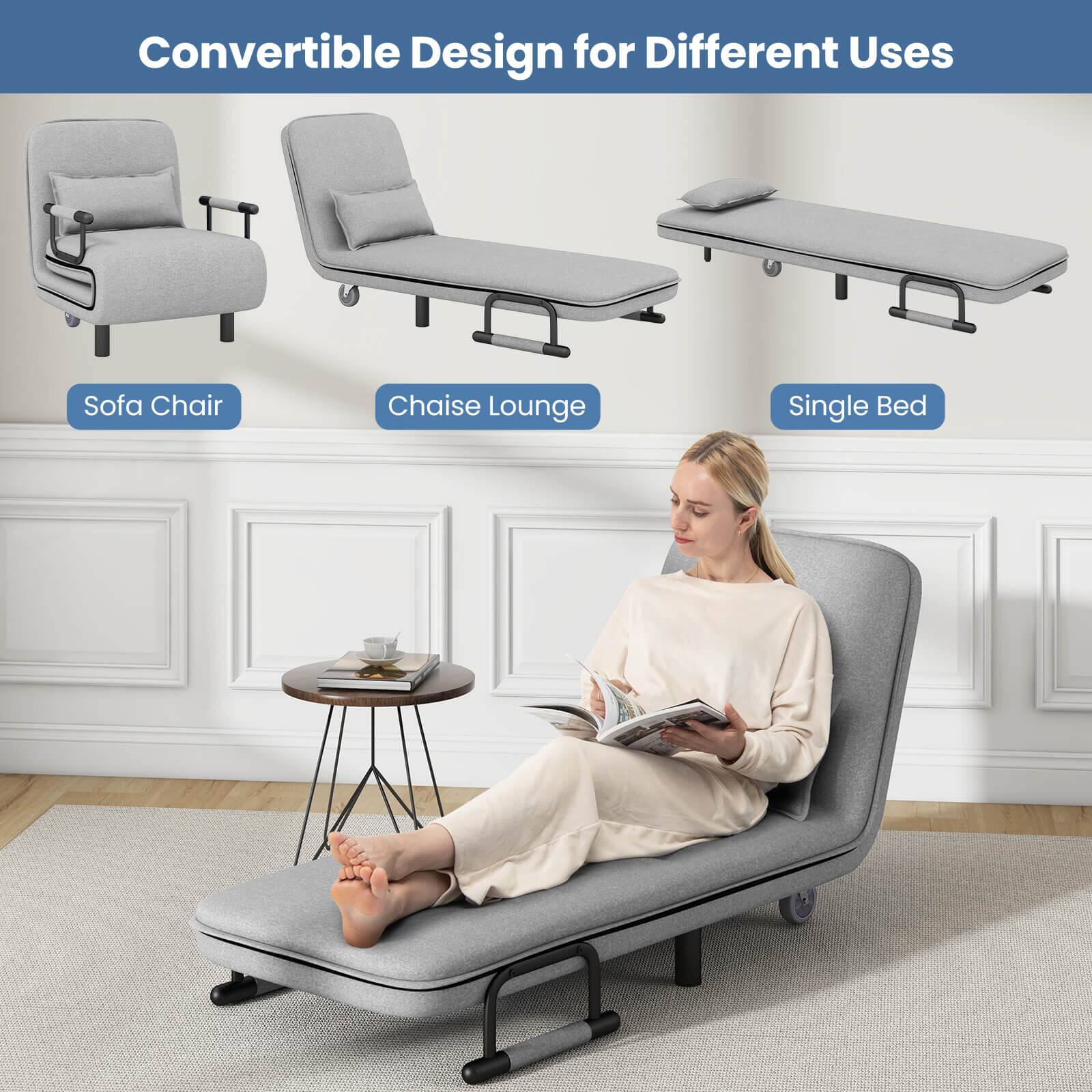 Convertible Design for Different Uses

Sofa Chair  
Chaise Lounge  
Single Bed