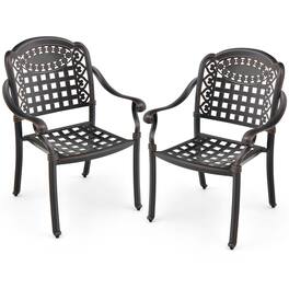 Costway - 2pcs Patio Cast Aluminum Armrest Chairs Dining Stackable Outdoor - Bronze