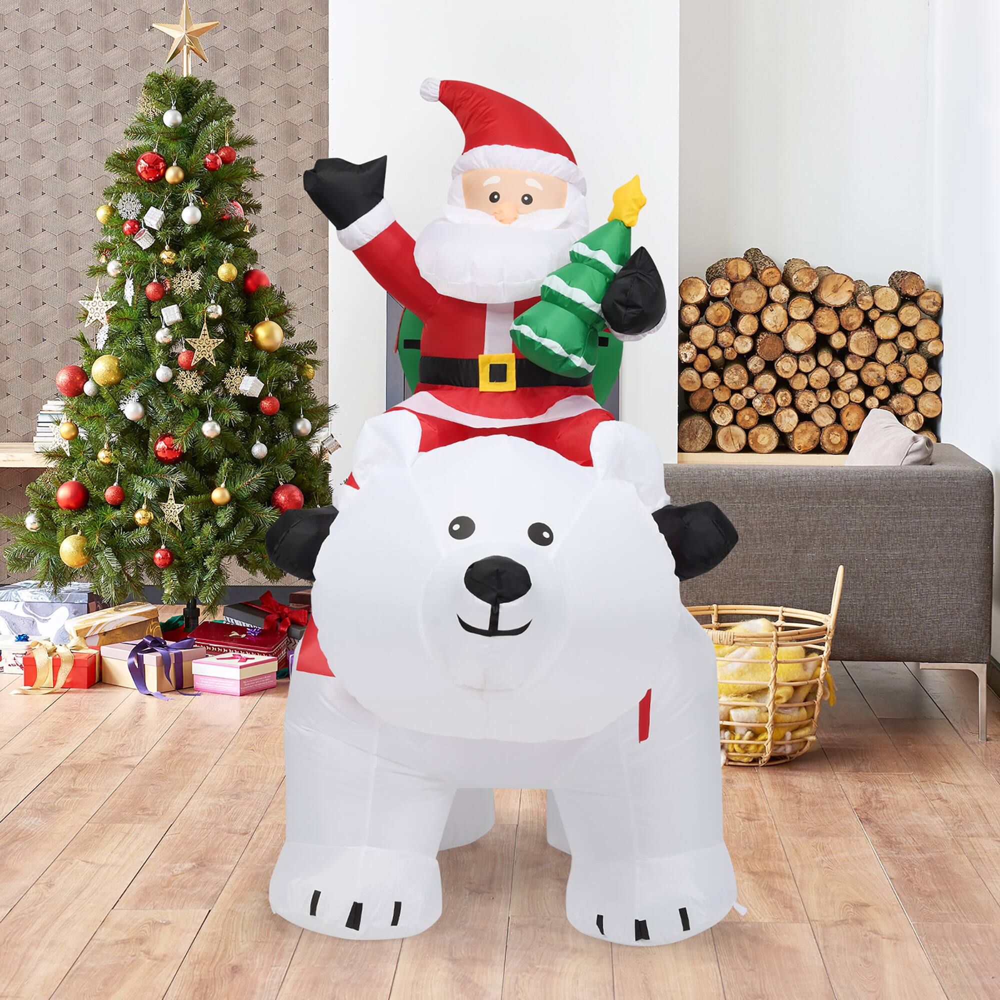 Alt View 15. Costway - 6.5 FT Christmas Inflatable Santa Riding Polar Bear w/ Shaking Head LED Lights - Multicolor.