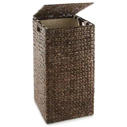 Front. Casafield - Square Laundry Hamper Basket w Lid and Liner for Clothes - Water Hyacinth - Espresso.