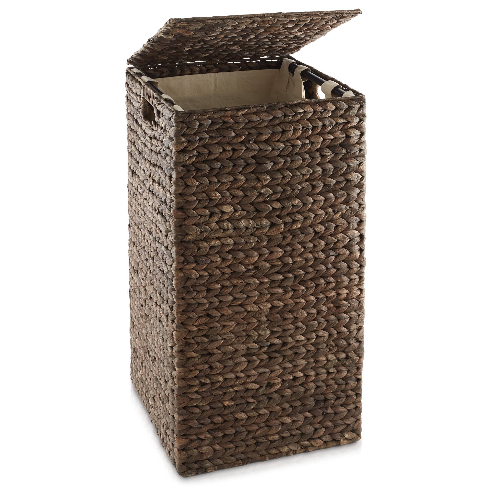 Front. Casafield - Square Laundry Hamper Basket w Lid and Liner for Clothes - Water Hyacinth - Espresso.