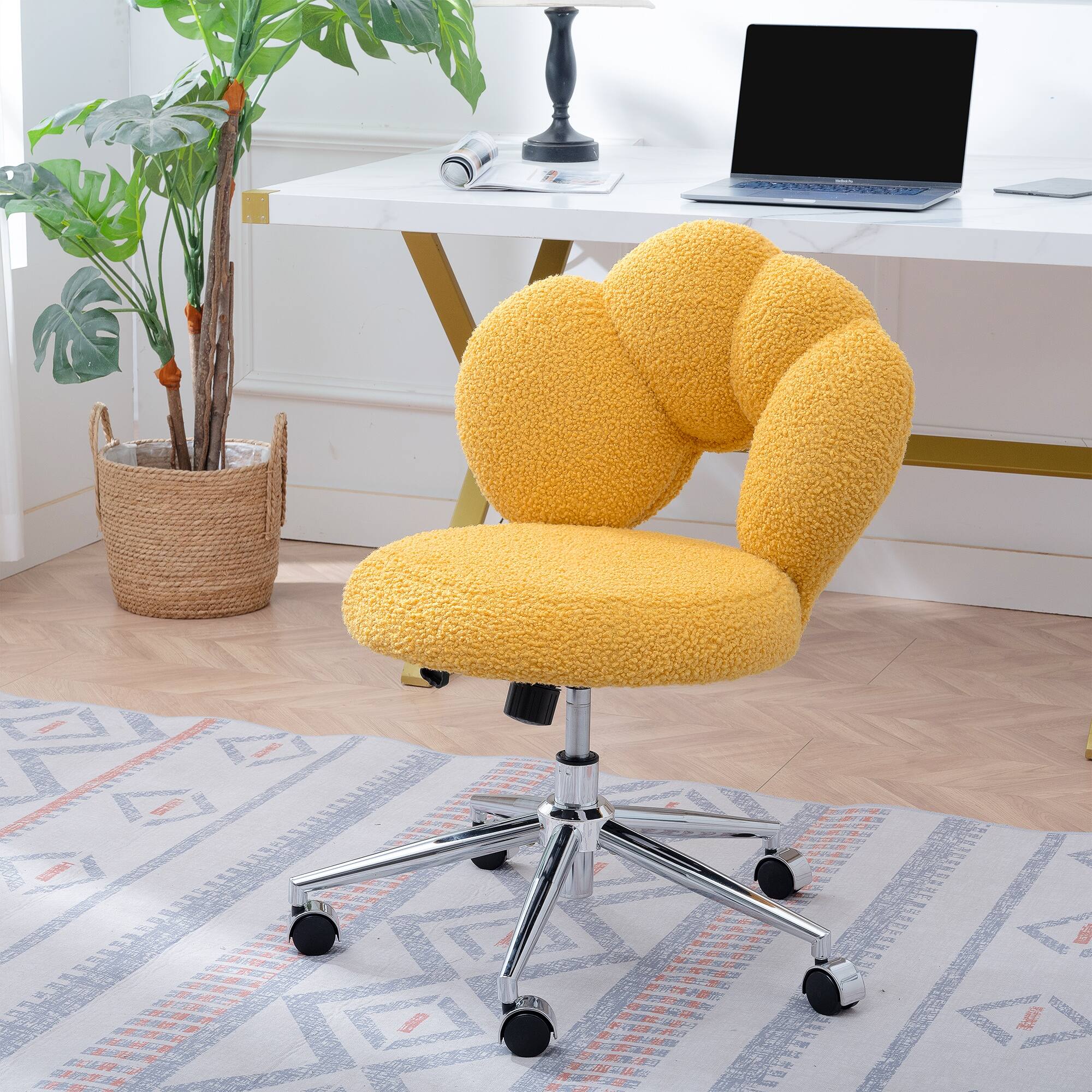Angle. Boyel Living - Teddy Fabric Ergonomic Adjustable Height Swivel Office Chair - Yellow.