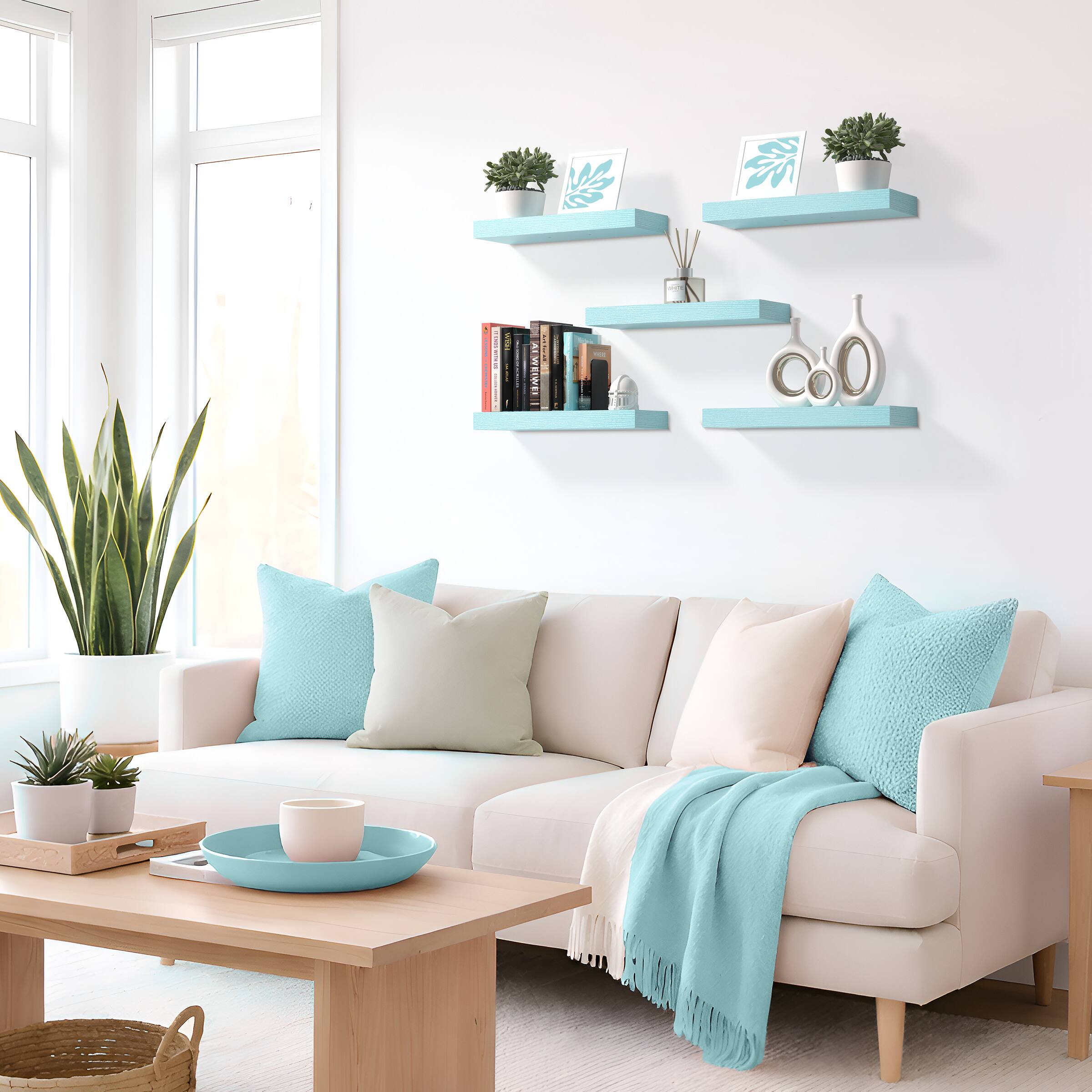 Alt View 2. Sorbus - 2 Pack (16"x5") Sorbus Floating Wall Shelves for Bedroom, Decor, Kitchen, Living Room - for Trophies, Frames, Bookshelf - Blue.