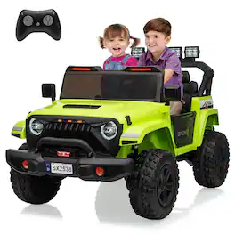 GARVEE - 24V Ride-On Truck for Big Kid,2-Seater Electric Vehicle with Adjustable Footrest Wide Seat,4×200W Motor,4WD Power Wheel - Green